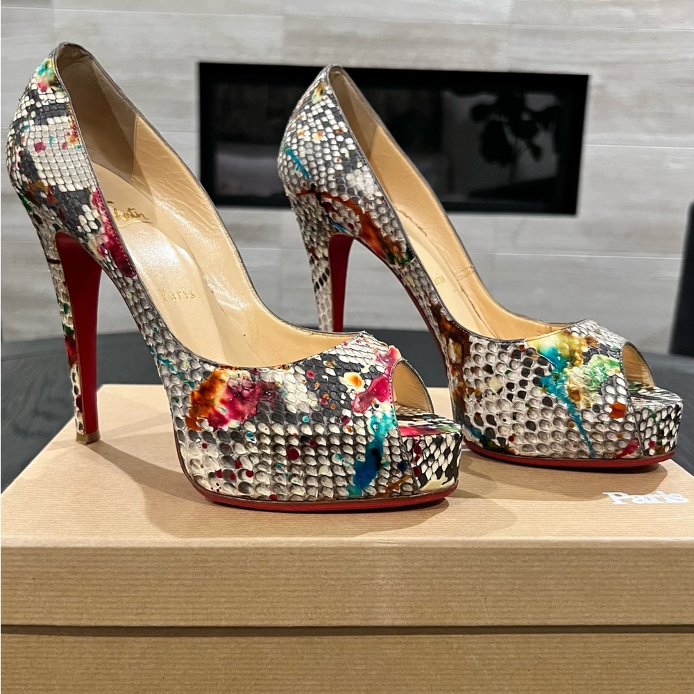 “Christian Louboutin” Python Multi Color Platform Pumps